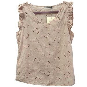 Valentina Naldi NWT‎ Women's Pink Eyelet Ruffle Cap Sleeve Top Sz L